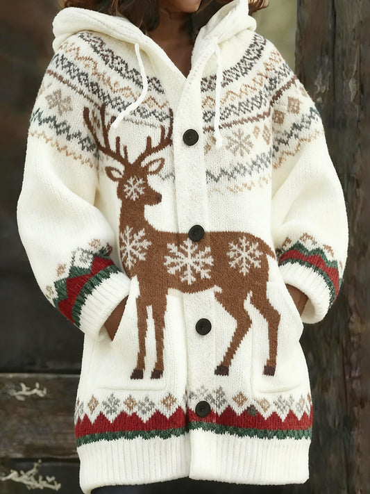 Les femmes de Noël rétro Art Print Casual Midi Cardigan à capuche