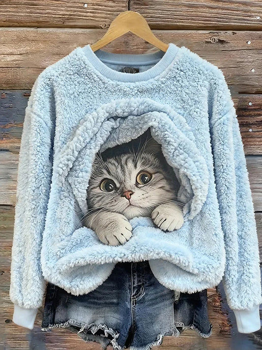 Pull décontracté en flanelle confortable à imprimé animal de Noël rétro pour femmes