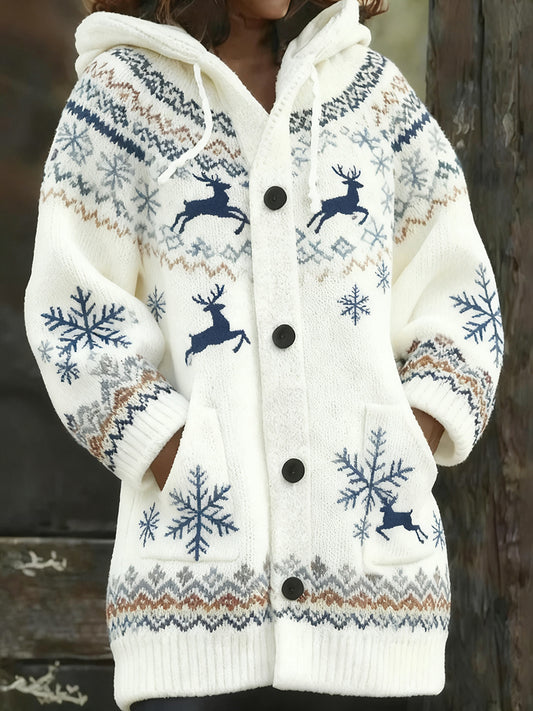 Les femmes de Noël rétro Art Print Casual Midi Cardigan à capuche