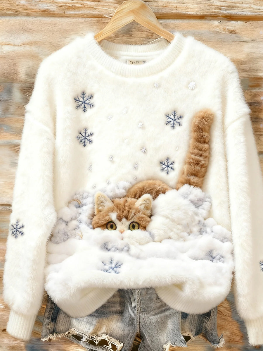 Pull décontracté en flanelle confortable à imprimé animal de Noël rétro pour femmes