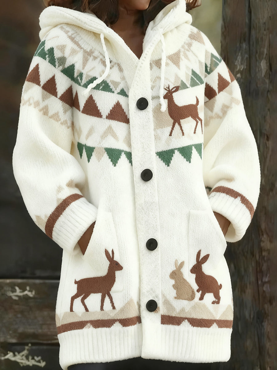 Les femmes de Noël rétro Art Print Casual Midi Cardigan à capuche