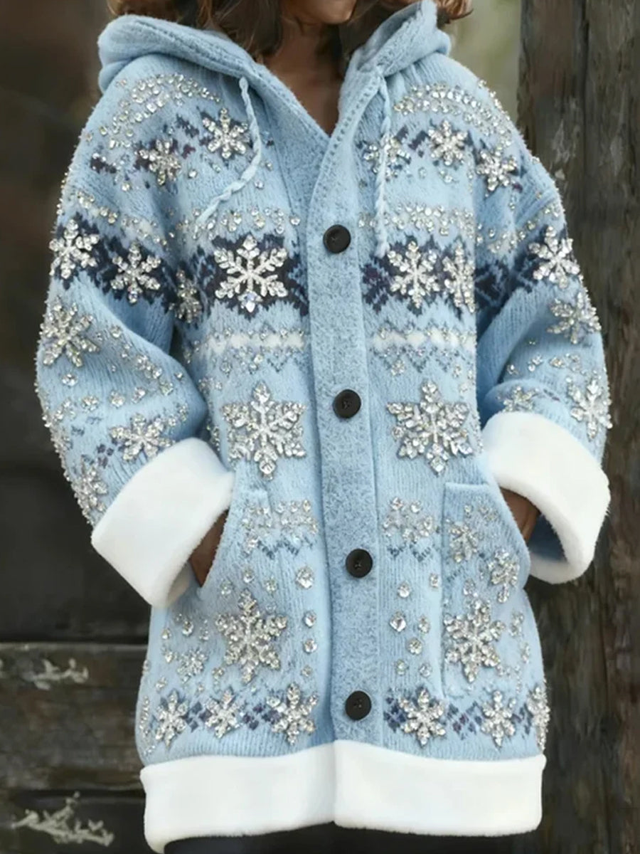 Les femmes de Noël rétro Art Print Casual Midi Cardigan à capuche