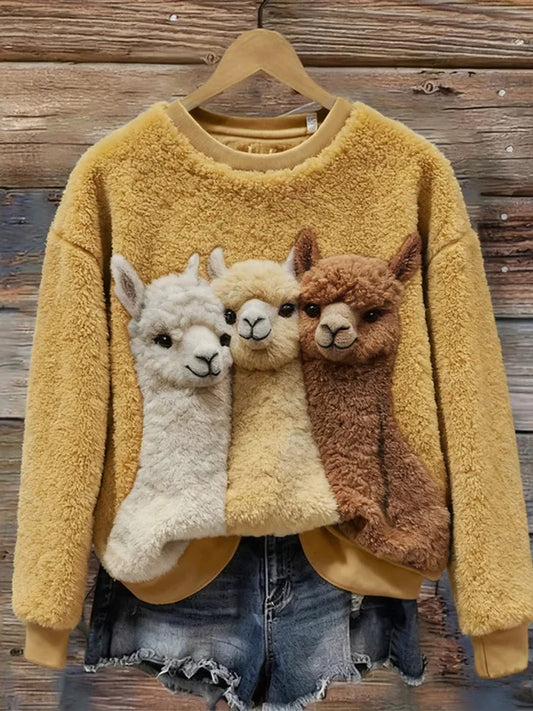 Pull décontracté en flanelle confortable à imprimé animal de Noël rétro pour femmes