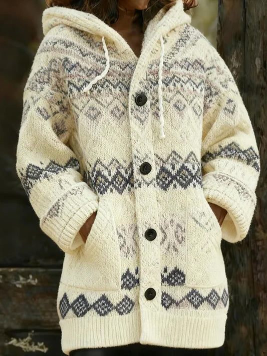 Les femmes de Noël rétro Art Print Casual Midi Cardigan à capuche