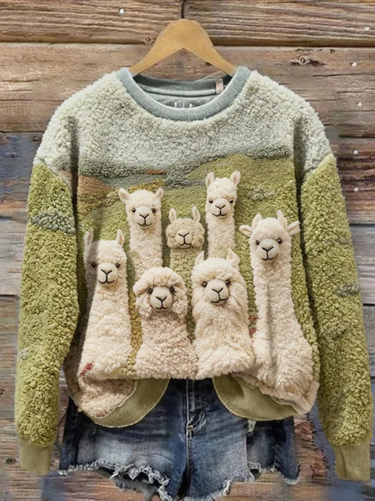 Pull décontracté en flanelle confortable à imprimé animal de Noël rétro pour femmes