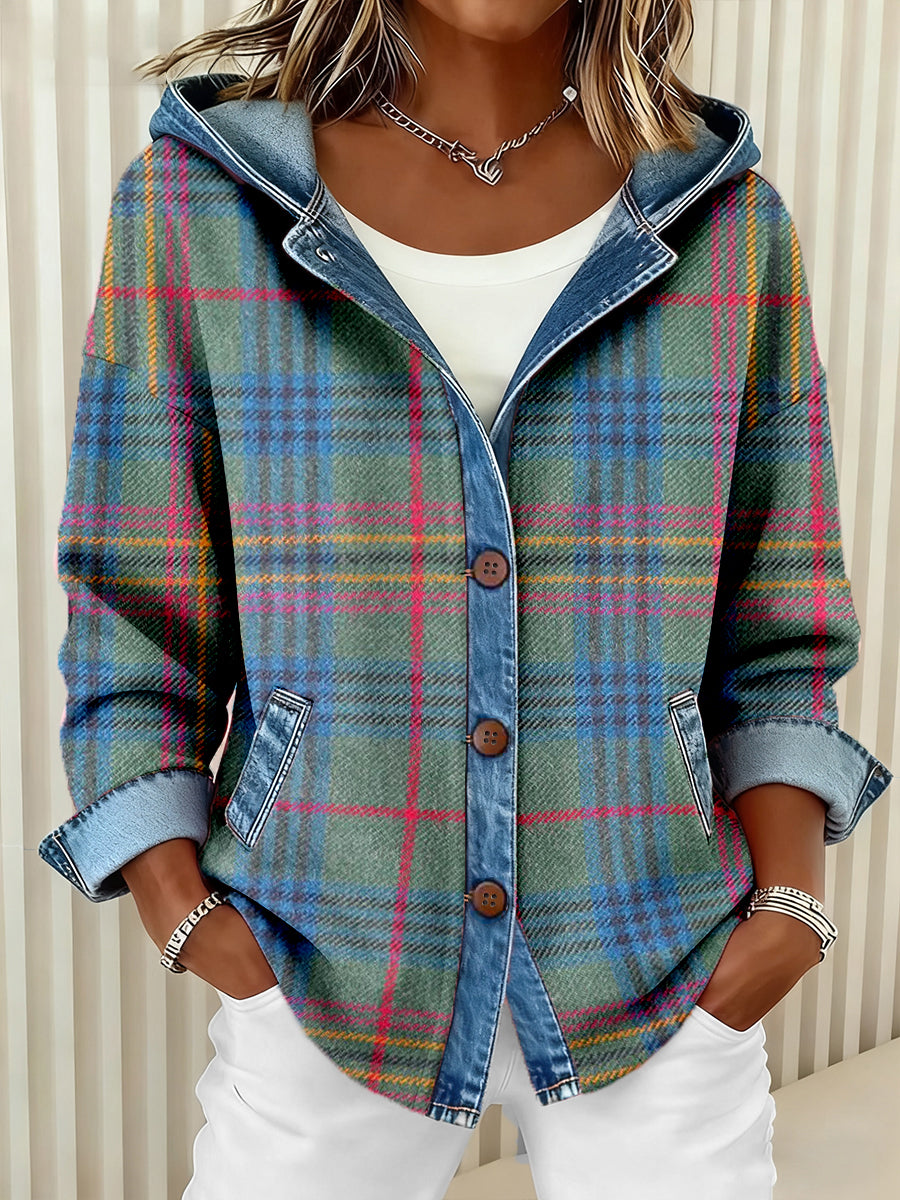 Les femmes de Vintage Plaid Patchwork Art Hoodie Cardigan