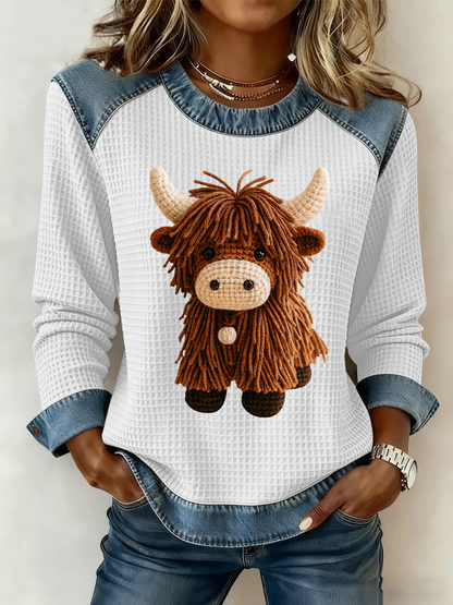 Haut à patchwork en denim imprimé Highland Cow Femme