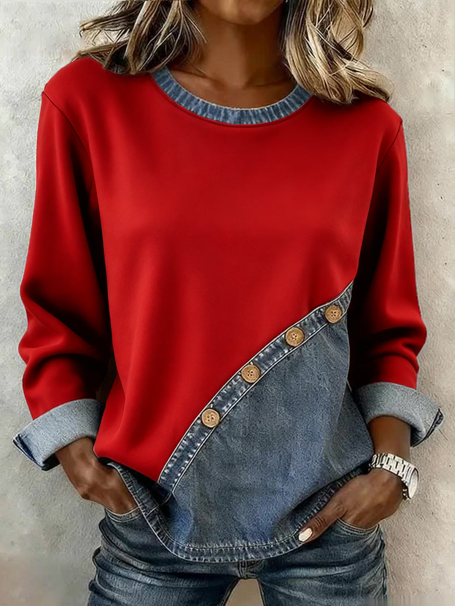 Sweat-shirt Femme Motif De Noël Patchwork Art