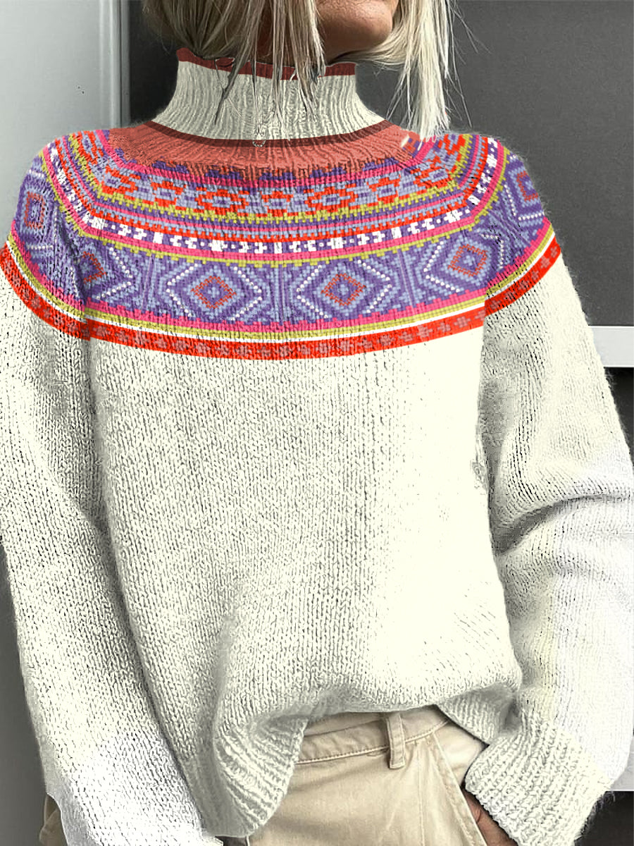 Pull à col roulé décontracté à motifs ethniques pour femmes
