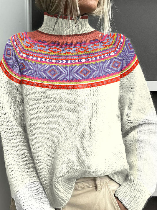 Pull à col roulé décontracté à motifs ethniques pour femmes