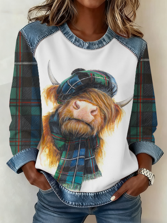 Haut en patchwork écossais Highland Cow pour femme