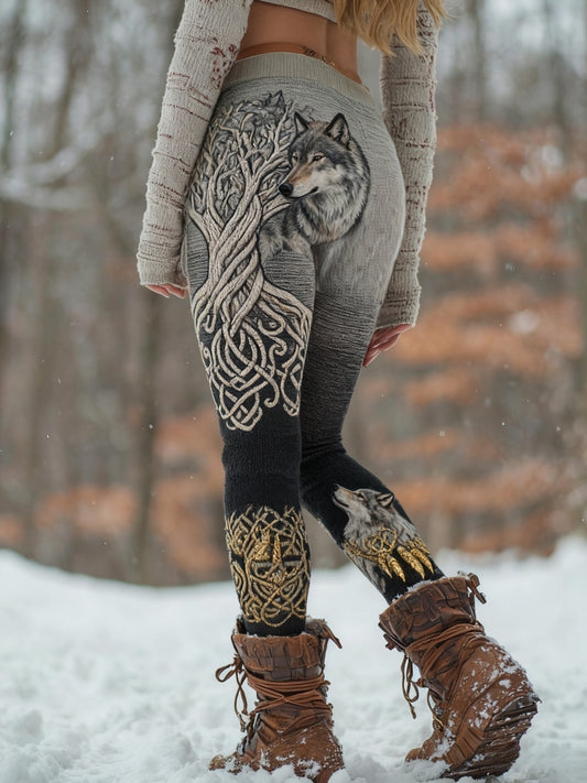 Legging confortable pour femme Viking Wolf Tree Of Life Pattern