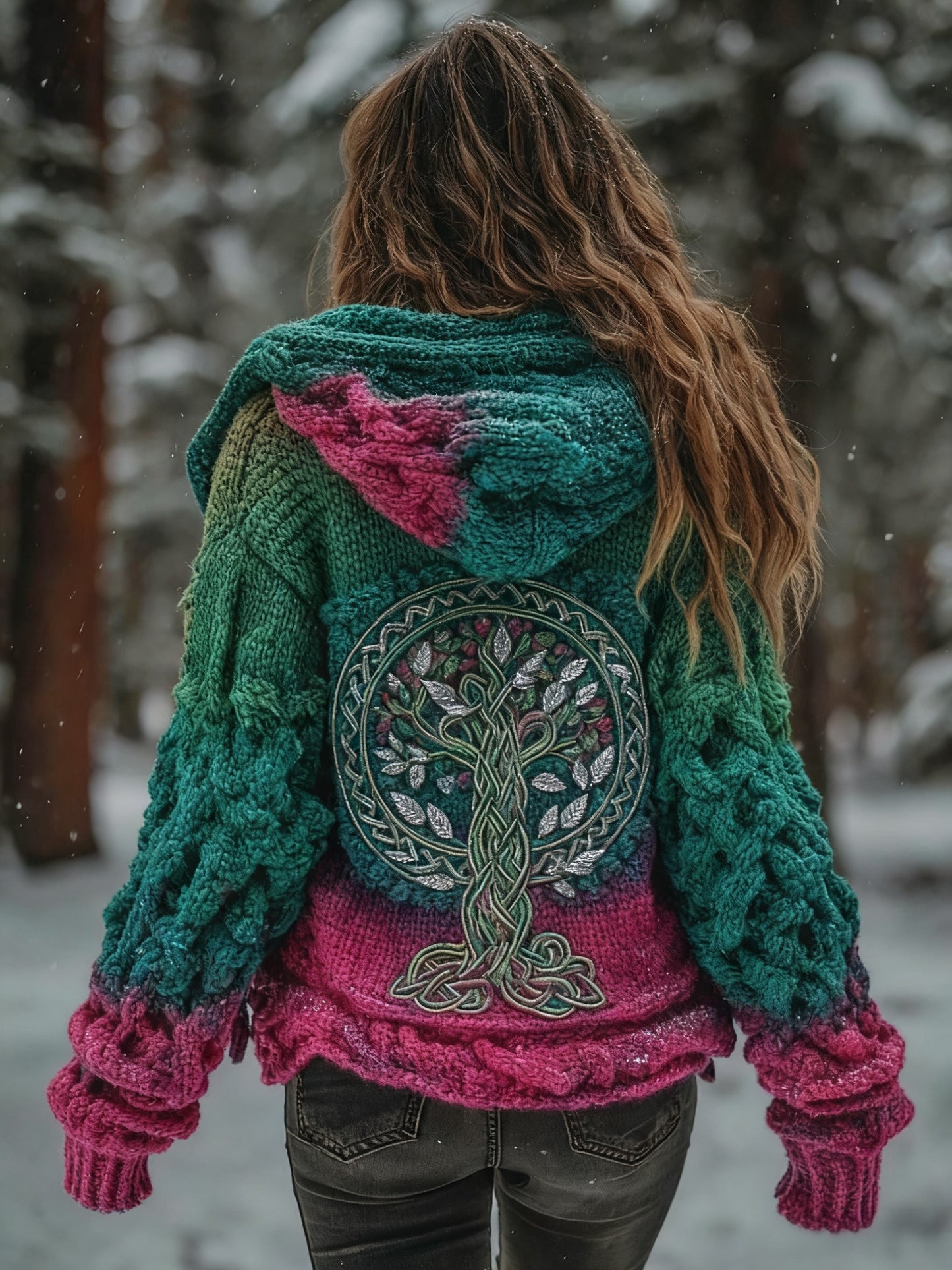 Femme Viking Tree Of Life Motif Dégradé Multicolore Cardigan Veste En Tricot
