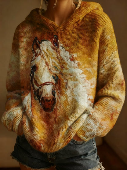 Pull à capuche Retro Horse Art Print Femme