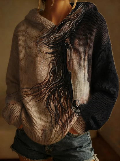 Haut décontracté rétro cheval imprimé femme