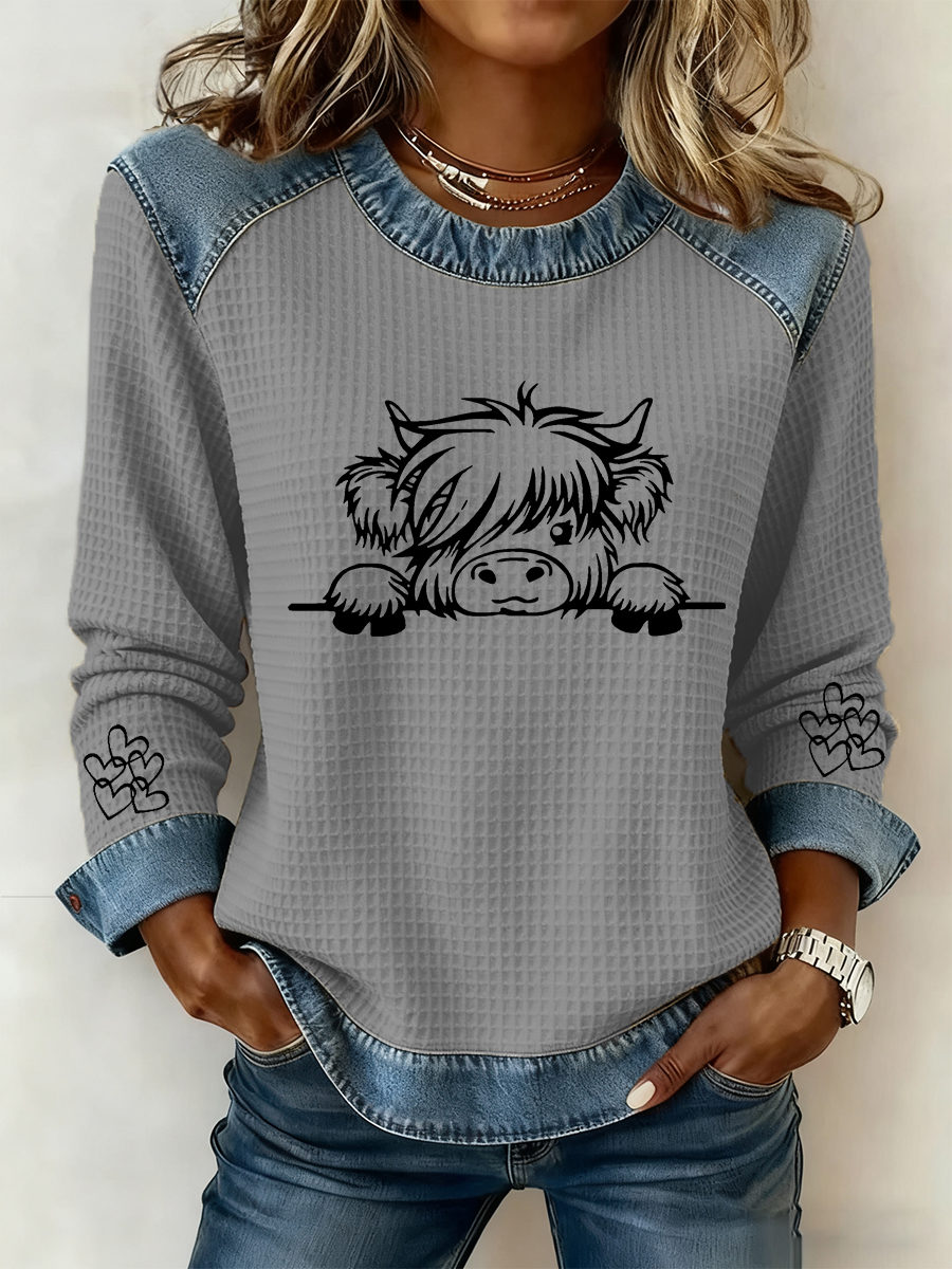 Haut décontracté Highland Cow Art Print Femme