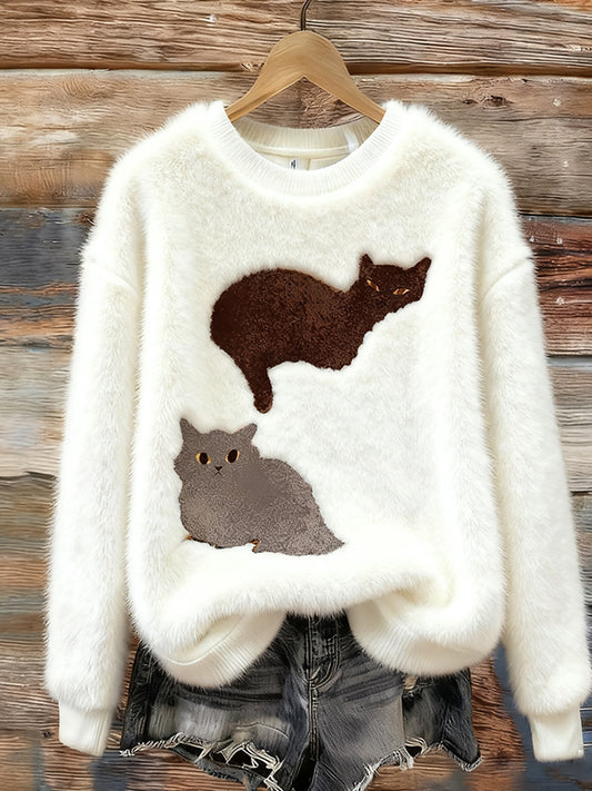 Rétro Animal Art Print confortable Flanelle Sweatshirt des femmes