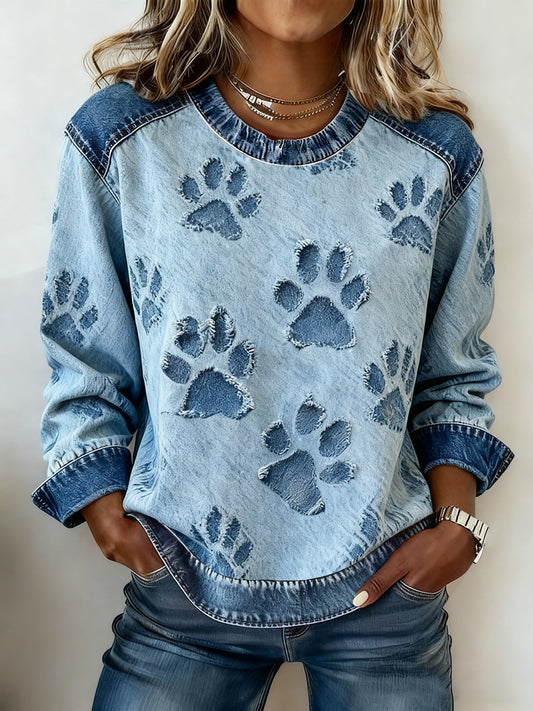 Sweatshirt patte de chien en denim pour femme