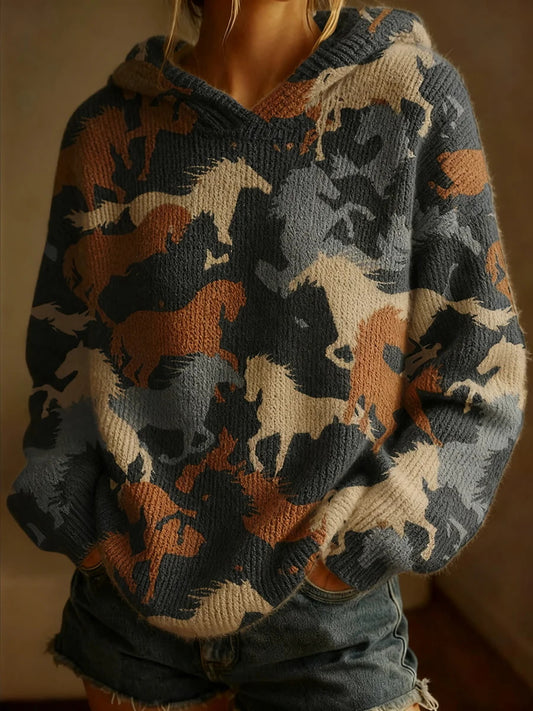 Haut décontracté rétro cheval imprimé femme