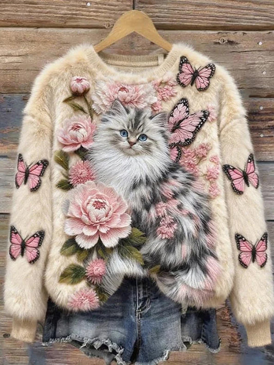 Rétro Animal Art Print confortable Flanelle Sweatshirt des femmes