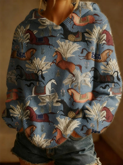 Haut décontracté rétro cheval imprimé femme