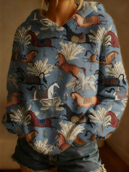 Haut décontracté rétro cheval imprimé femme