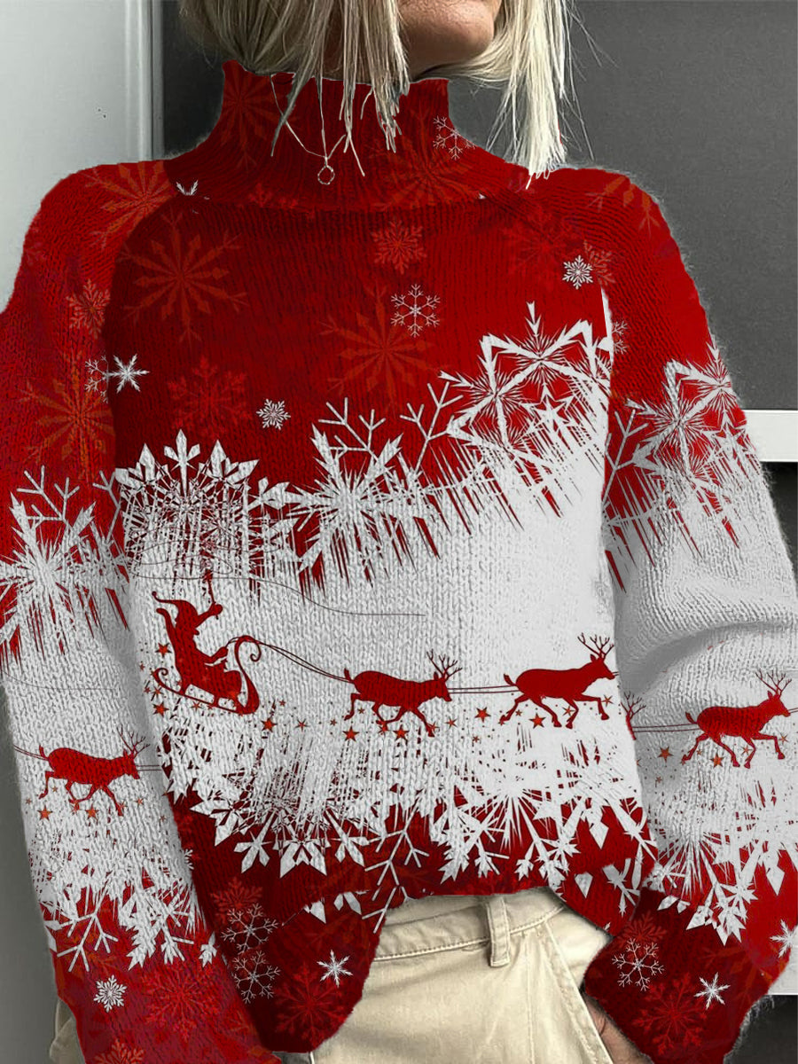 Pull Noël Unique Rouge Santa Sleigh Col Montant Femme