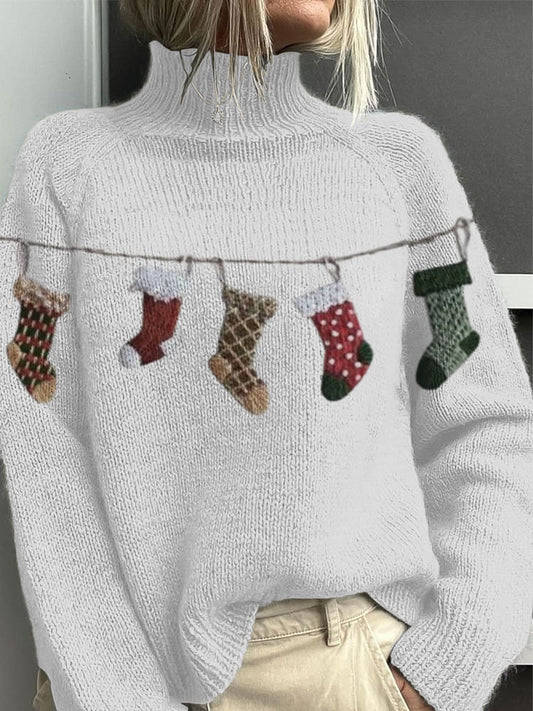 Mignon Noël bas Imprimer Mock Neck Pull Femme