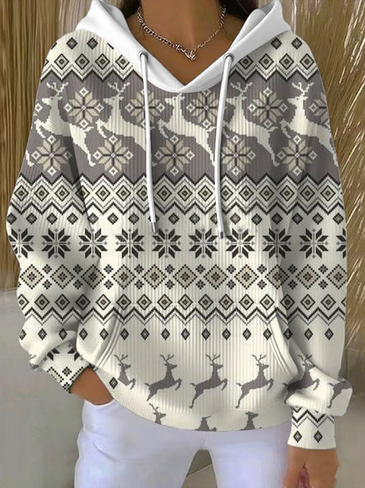 Noël élégant gris renne Fair Isle Hoodie des femmes