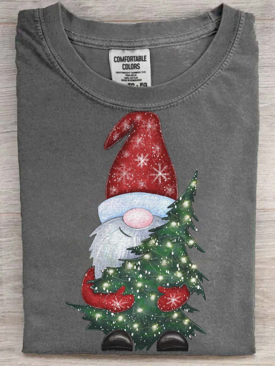 T-shirt décontracté à manches courtes imprimé arbre de Noël nain