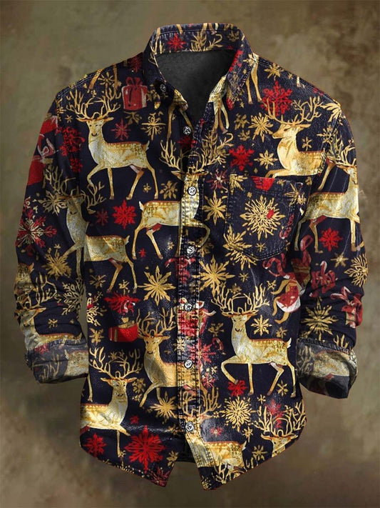 Chemise Décontractée à Manches Longues Imprimé Renne de Noël