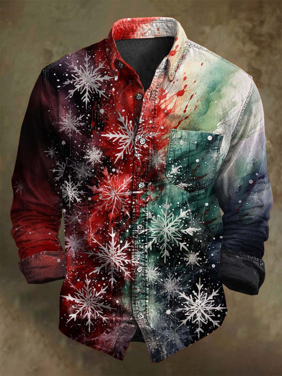 Chemise Décontractée Décontractée à Manches Longues à Imprimé Flocon de Neige Abstrait