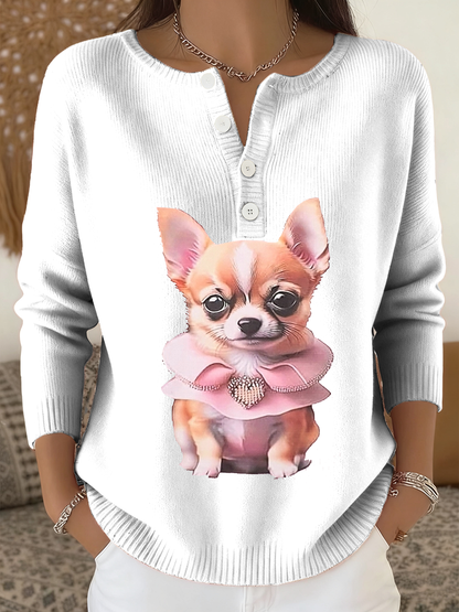 Cardigan à manches longues Chihuahua Print Femme