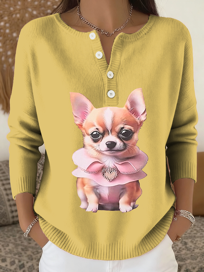 Cardigan à manches longues Chihuahua Print Femme