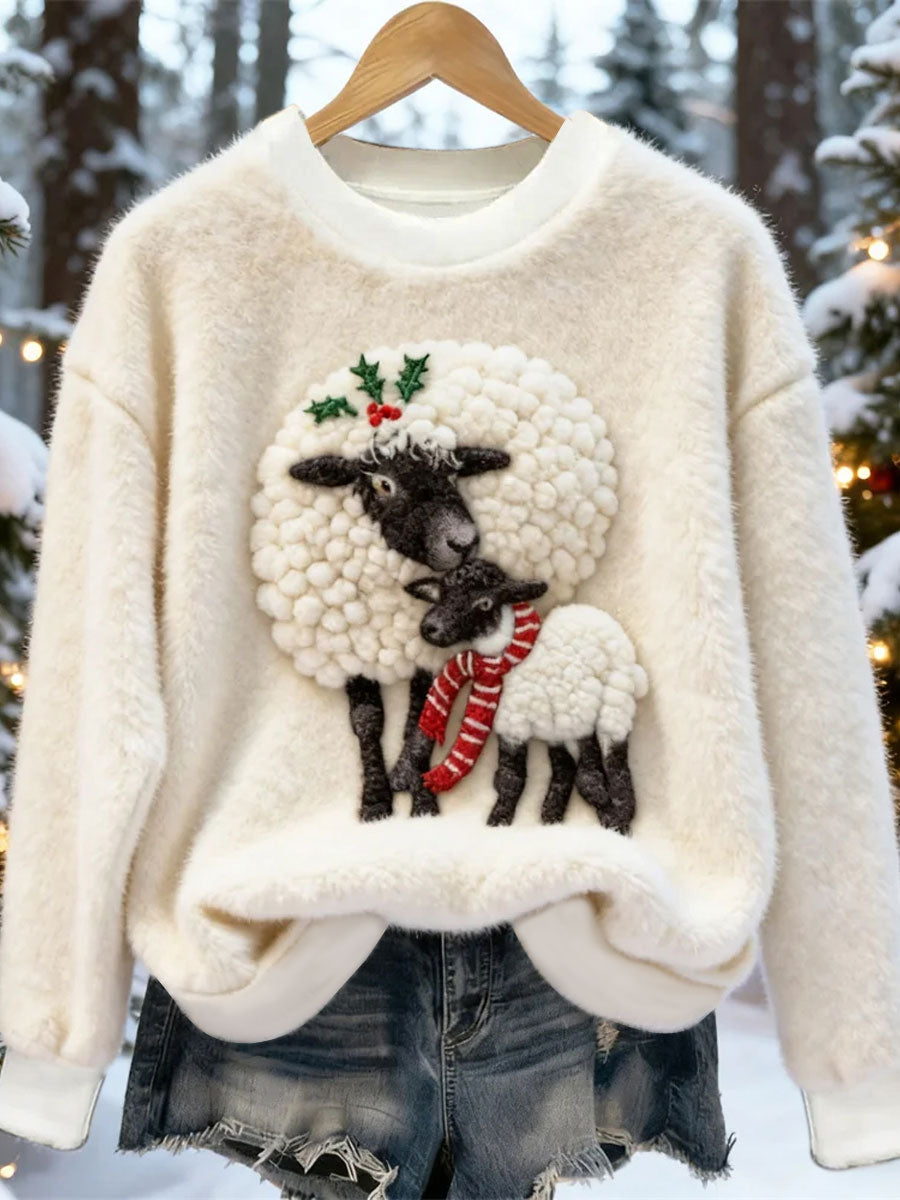 Sweat-shirt en flanelle Art animal mignon de Noël pour femmes