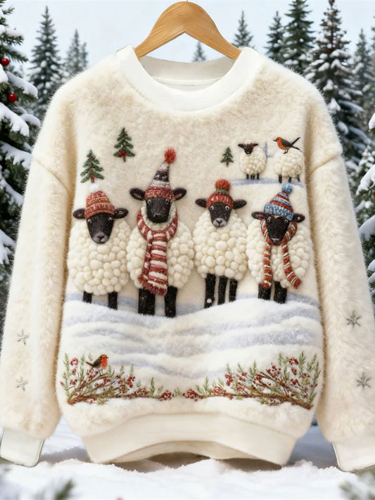 Sweat-shirt en flanelle Art animal mignon de Noël pour femmes