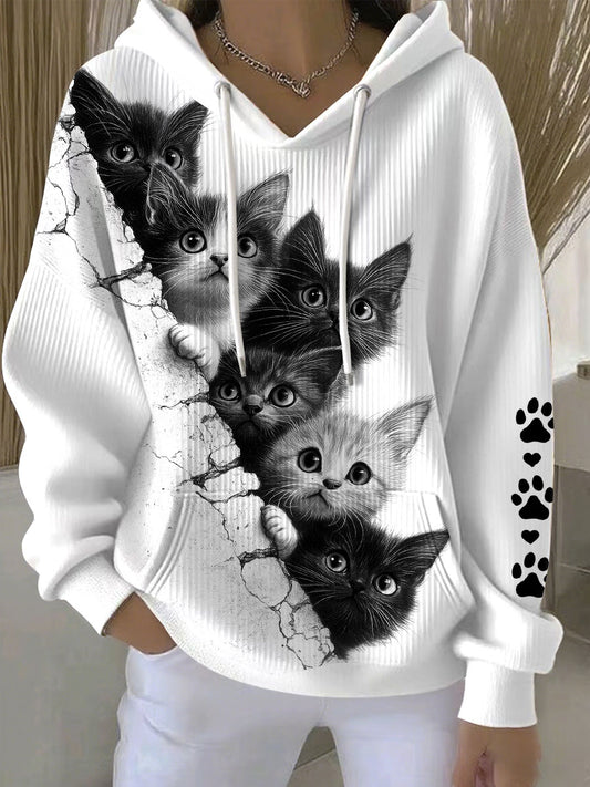 Hoodies à imprimé chat pour femmes