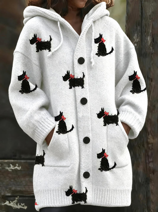 Manteau long à capuche à imprimé chien Scottie pour femme