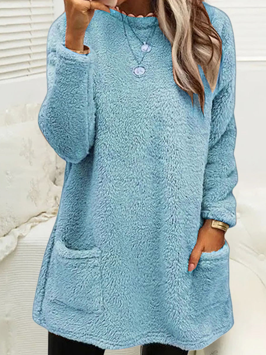 Haut en peluche mi-long décontracté pour femmes