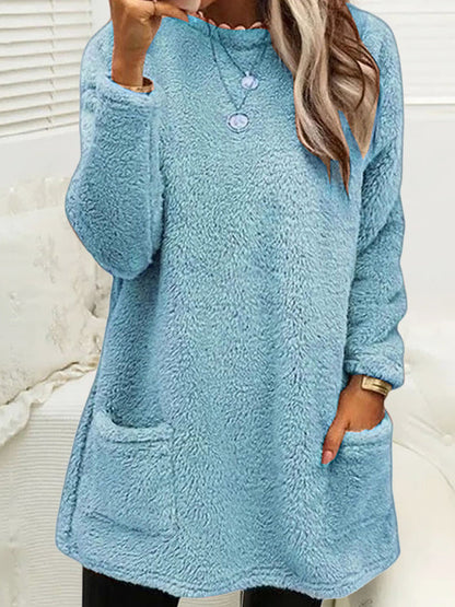 Haut en peluche mi-long décontracté pour femmes