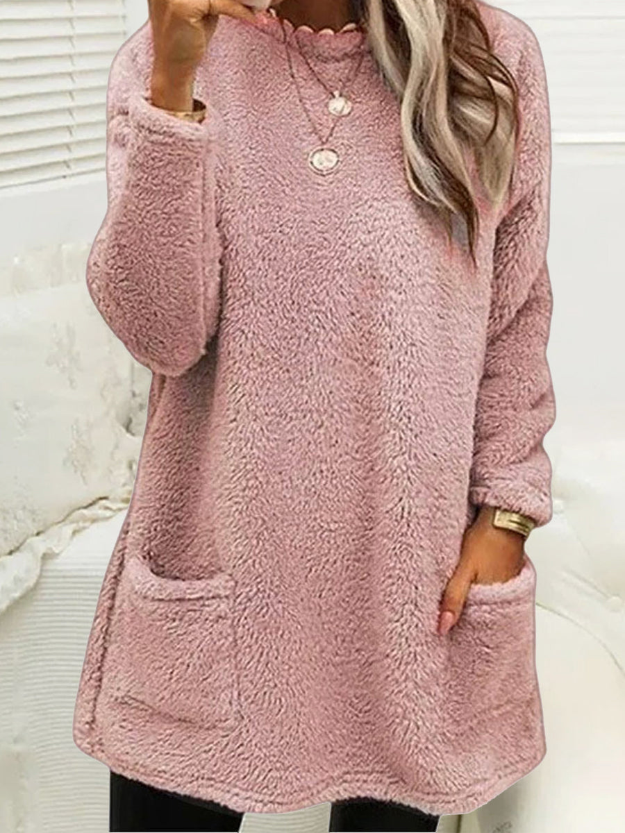 Haut en peluche mi-long décontracté pour femmes
