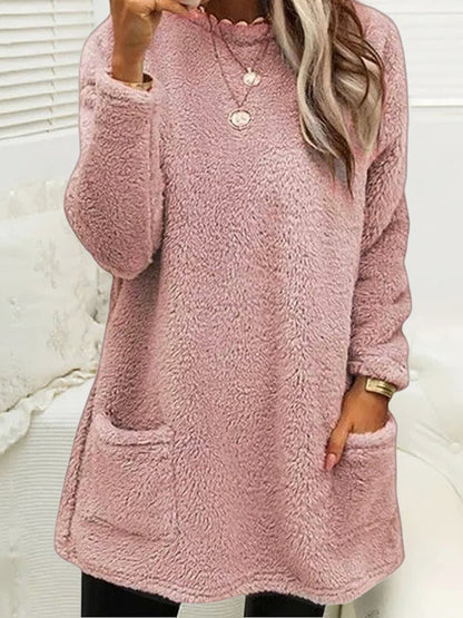 Haut en peluche mi-long décontracté pour femmes