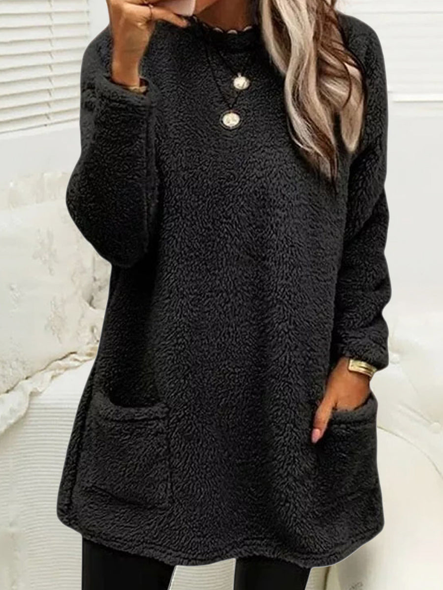Haut en peluche mi-long décontracté pour femmes