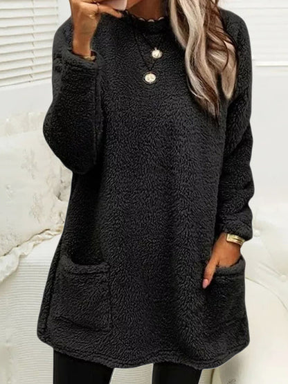 Haut en peluche mi-long décontracté pour femmes