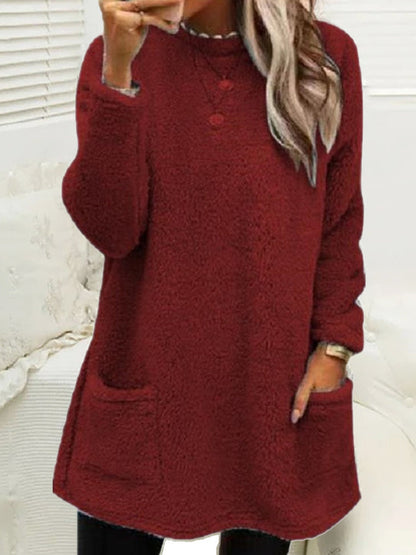 Haut en peluche mi-long décontracté pour femmes