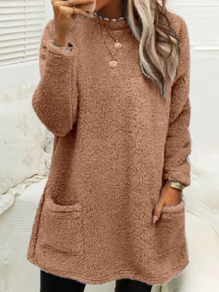 Haut en peluche mi-long décontracté pour femmes