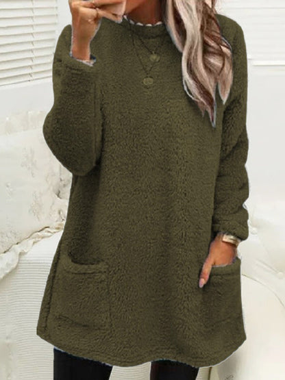 Haut en peluche mi-long décontracté pour femmes