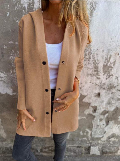 Manteau mi-long décontracté de couleur unie pour femmes