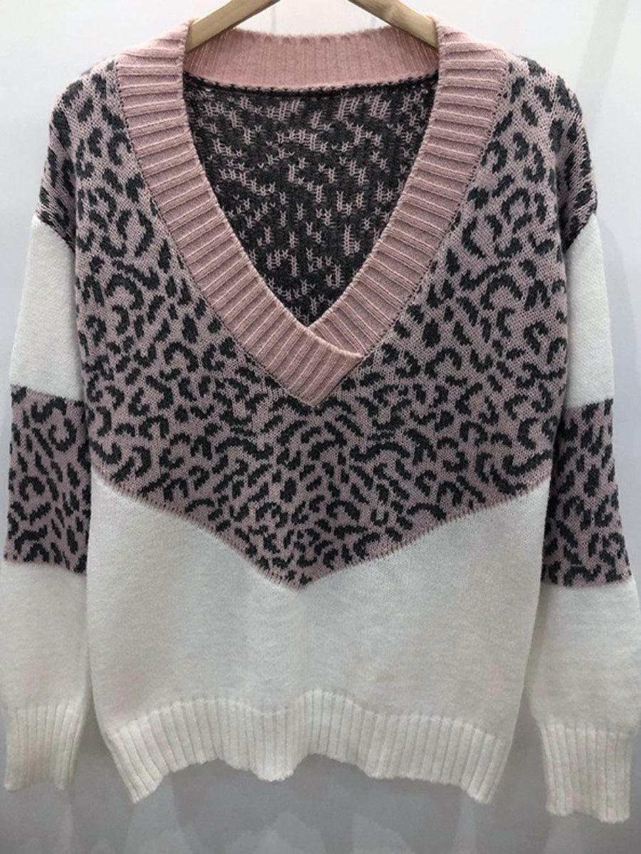 Pull décontracté en tricot léopard pour femmes