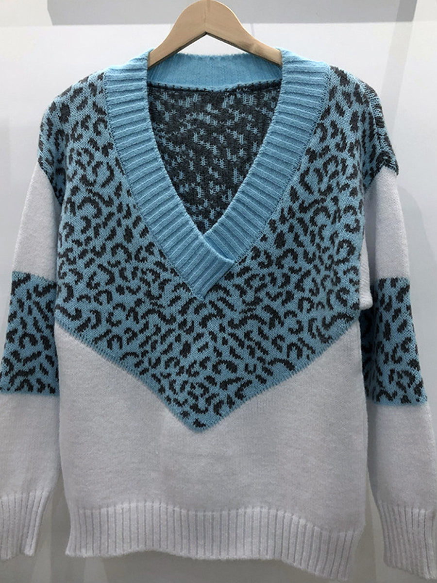 Pull décontracté en tricot léopard pour femmes